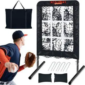 9 Hole Pitching Net with Strike Zone, Baseball Softball Pitching Target Adjustable Height Portable Indoor Outdoor Training Equipment for Pitchers of All Levels, Coaches, and Players 9 Hole Pitching Net with Strike Zone, Baseball Softball Pitching Target Adjustable Height Portable Indoor Outdoor Training Equipment for Pitchers of All Levels, Coaches, and Players