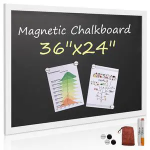 Rustic Wood Framed Magnetic Chalkboard 24 x 36, Large Hanging Chalk Board Sign for Kids, Non-Porous Wall Blackboard for Wedding Kitchen Restaurant Menu and Home with 4 Unique Magnets, White Rustic Wood Framed Magnetic Chalkboard 24 x 36, Large Hanging Chalk Board Sign for Kids, Non-Porous Wall Blackboard for Wedding Kitchen Restaurant Menu and Home with 4 Unique Magnets, White