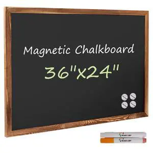 Rustic Wood Framed Magnetic Chalkboard 24 x 36, Large Hanging Chalk Board Sign for Kids, Non-Porous Wall Blackboard for Wedding Kitchen Restaurant Menu and Home with 4 Unique Magnets, Brown Rustic Wood Framed Magnetic Chalkboard 24 x 36, Large Hanging Chalk Board Sign for Kids, Non-Porous Wall Blackboard for Wedding Kitchen Restaurant Menu and Home with 4 Unique Magnets, Brown