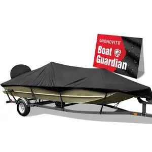 800D Heavy Duty Waterproof Boat Cover 16-18.5ft, Black | Fits Bass/V-Hull/Runabout/Fishing/Bowrider Boats - Canvas Protective Cover with Motor Cover for 16 17 18.5 Foot Boats 800D Heavy Duty Waterproof Boat Cover 16-18.5ft, Black | Fits Bass/V-Hull/Runabout/Fishing/Bowrider Boats - Canvas Protective Cover with Motor Cover for 16 17 18.5 Foot Boats