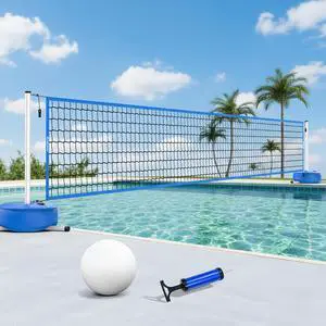 Pool Volleyball Net for Inground Pools, Adjustable 15-32ft Length Volleyball Set for Poolside with Weighted Base and Ball, Professional Heavy Duty System for Swimming Pool Games Pool Volleyball Net for Inground Pools, Adjustable 15-32ft Length Volleyball Set for Poolside with Weighted Base and Ball, Professional Heavy Duty System for Swimming Pool Games