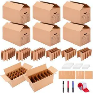 Kitchen Moving Boxes with Handle Hole Kit, 24 x 12 x 12 Inch, Included Glassware Moving Divider Kits Foam Pouches Cup and Plate Box Tape Rolls for Kitchen Packing Transportation Kitchen Moving Boxes with Handle Hole Kit, 24 x 12 x 12 Inch, Included Glassware Moving Divider Kits Foam Pouches Cup and Plate Box Tape Rolls for Kitchen Packing Transportation