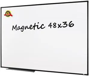 Magnetic White Board, 48" x 36" Dry Erase Board with Pen Tray Wall-Mounted Message Presentation Meno Board, Black Aluminium Framed for School, Home and Office Magnetic White Board, 48" x 36" Dry Erase Board with Pen Tray Wall-Mounted Message Presentation Meno Board, Black Aluminium Framed for School, Home and Office