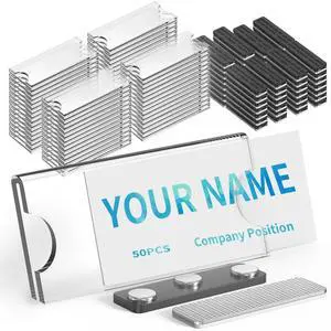 Magnetic Name Tags Kit 50PCS, Reusable Name Tags Name Badge Holder 3x1.2 with Strong Magnets Blank Name Labels, Clear Acrylic Frame for Business Office School Magnetic Name Tags Kit 50PCS, Reusable Name Tags Name Badge Holder 3x1.2 with Strong Magnets Blank Name Labels, Clear Acrylic Frame for Business Office School