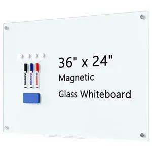 Magnetic Glass Whiteboard for Wall, 36" x 24" Large Dry Erase Board, Frameless Wall-Mounted White Board School, Classroom, Office & Home Magnetic Glass Whiteboard for Wall, 36" x 24" Large Dry Erase Board, Frameless Wall-Mounted White Board School, Classroom, Office & Home