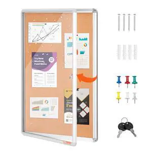 36"x24" Enclosed Cork Board with Aluminum Frame Lockable Bulletin Board with Acrylic Door & 2 Keys Weather-Resistant Wall Display Case for School, Home, Office 36"x24" Enclosed Cork Board with Aluminum Frame Lockable Bulletin Board with Acrylic Door & 2 Keys Weather-Resistant Wall Display Case for School, Home, Office