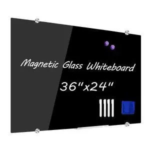 Magnetic Black Glass Dry Erase Board, 90 x 60 cm, Modern Tempered Glass Whiteboard for Wall, Frameless White Board with Marker Tray, 4 Markers, 2 Magnets, 1 Eraser Magnetic Black Glass Dry Erase Board, 90 x 60 cm, Modern Tempered Glass Whiteboard for Wall, Frameless White Board with Marker Tray, 4 Markers, 2 Magnets, 1 Eraser