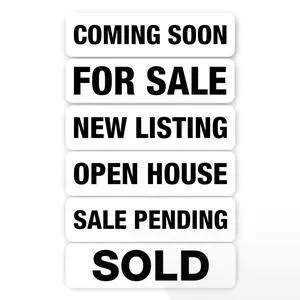 Real Estate Sign Riders | Set of 6 Aluminum (Metal) Printed Signs with Different Messages for Real Estate | 24x6 Inches | White with Black Text Real Estate Sign Riders | Set of 6 Aluminum (Metal) Printed Signs with Different Messages for Real Estate | 24x6 Inches | White with Black Text