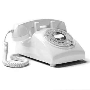 60s Cable - Retro Rotary Landline Phone - Vintage 1960s Antique Style Desk Telephone with Real Metal Bell - White 60s Cable - Retro Rotary Landline Phone - Vintage 1960s Antique Style Desk Telephone with Real Metal Bell - White