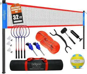 20FT/32FT Volleyball & Badminton Combo Sets for Backyard | Adjustable Height Poles System, Anti-Sag Net, Volley ball, Racket Set, Boundary Line, Carry Bag, Complete Set for Family fun 20FT/32FT Volleyball & Badminton Combo Sets for Backyard | Adjustable Height Poles System, Anti-Sag Net, Volley ball, Racket Set, Boundary Line, Carry Bag, Complete Set for Family fun
