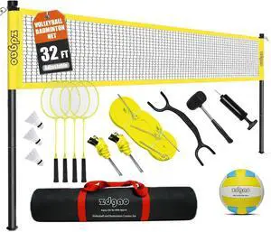 20FT/32FT Volleyball & Badminton Combo Sets for Backyard | Adjustable Height Poles System, Anti-Sag Net, Volley ball, Racket Set, Boundary Line, Carry Bag, Complete Set for Family fun 20FT/32FT Volleyball & Badminton Combo Sets for Backyard | Adjustable Height Poles System, Anti-Sag Net, Volley ball, Racket Set, Boundary Line, Carry Bag, Complete Set for Family fun