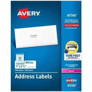 Easy Peel Printable Address Labels, Sure Feed Technology, 1" x 2-5/8" Customizable Stickers, White, 7,500 Blank Mailing Labels, Great for Mailing, Shipping, and More (45160) Easy Peel Printable Address Labels, Sure Feed Technology, 1" x 2-5/8" Customizable Stickers, White, 7,500 Blank Mailing Labels, Great for Mailing, Shipping, and More (45160)