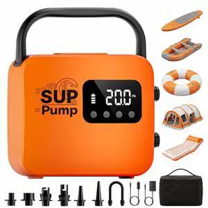 Paddle Board Electric Pump with 18000mAh Battery 20 PSI, Auto Shut-Off, Inflate & Deflate, AC/12V & USB Emergency Power for Kayaks & Inflatable Boats Paddle Board Electric Pump with 18000mAh Battery 20 PSI, Auto Shut-Off, Inflate & Deflate, AC/12V & USB Emergency Power for Kayaks & Inflatable Boats