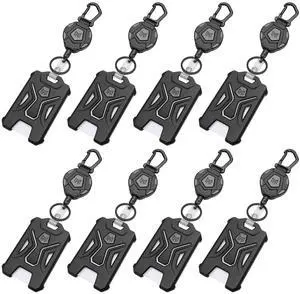 8-Pack Retractable Badge Holder, Heavy Duty Carabiner Keychain, Tactical ID Card Holder with 31.5" Retractable Badge Reel, Black 8-Pack Retractable Badge Holder, Heavy Duty Carabiner Keychain, Tactical ID Card Holder with 31.5" Retractable Badge Reel, Black