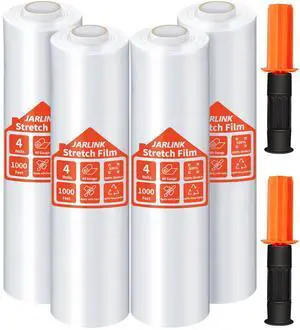 Stretch Film, 15" x 1000' Shrink Pallet Wrap W/Handles, 60 Gauge | 4 Pack Clear stretch wrap Rolls, Industrial Strength Heavy Duty Plastic Stretch Wrap Moving, Packing, and Shipping Stretch Film, 15" x 1000' Shrink Pallet Wrap W/Handles, 60 Gauge | 4 Pack Clear stretch wrap Rolls, Industrial Strength Heavy Duty Plastic Stretch Wrap Moving, Packing, and Shipping