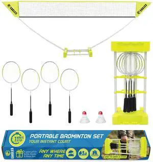 Complete Portable Badminton Set - Quick & Easy Setup - 4 Rackets 2 Birdies Shuttlecock 1 Net & Badmington Pole Frame for Backyard Park & Beach Games Indoor Outdoor Complete Portable Badminton Set - Quick & Easy Setup - 4 Rackets 2 Birdies Shuttlecock 1 Net & Badmington Pole Frame for Backyard Park & Beach Games Indoor Outdoor