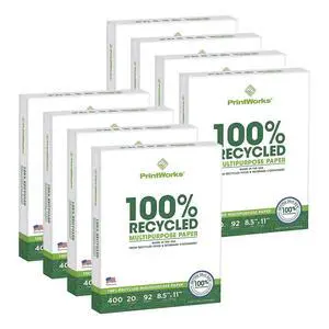 100% Recycled Printer Paper 8.5" x 11" White - 20 lb Copy & Multipurpose Computer Paper - 8 Packs, 3200 Sheets - Made in the USA - 92 Bright - Printer & Copier Compatible (00018-8) 100% Recycled Printer Paper 8.5" x 11" White - 20 lb Copy & Multipurpose Computer Paper - 8 Packs, 3200 Sheets - Made in the USA - 92 Bright - Printer & Copier Compatible (00018-8)