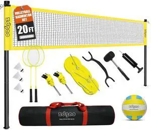 20FT/32FT Volleyball & Badminton Combo Sets for Backyard | Adjustable Height Poles System, Anti-Sag Net, Volley ball, Racket Set, Boundary Line, Carry Bag, Complete Set for Family fun 20FT/32FT Volleyball & Badminton Combo Sets for Backyard | Adjustable Height Poles System, Anti-Sag Net, Volley ball, Racket Set, Boundary Line, Carry Bag, Complete Set for Family fun