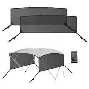 Detachable Clip in Bimini Top Mesh Sidewalls, Boat Sun Shade Universal Fit for 4 Bow Bimini Tops, with Straps Clips (Bimini Tops Not Included) Detachable Clip in Bimini Top Mesh Sidewalls, Boat Sun Shade Universal Fit for 4 Bow Bimini Tops, with Straps Clips (Bimini Tops Not Included)