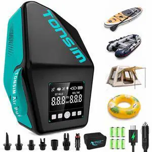 Electric Paddle Board Pump Rechargeable 20 PSI, 15600mAh Cordless SUP Pump with 4 Modes, Dual-Stage Inflation & Deflation, Auto-Off, 12V DC Car Connector, LED Light, Black Electric Paddle Board Pump Rechargeable 20 PSI, 15600mAh Cordless SUP Pump with 4 Modes, Dual-Stage Inflation & Deflation, Auto-Off, 12V DC Car Connector, LED Light, Black