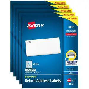 Mailing Address Labels, Inkjet Printers, 10,000 Labels, 1/2 x 1-3/4, Permanent Adhesive, Easy Peel (5 Packs 8167) Mailing Address Labels, Inkjet Printers, 10,000 Labels, 1/2 x 1-3/4, Permanent Adhesive, Easy Peel (5 Packs 8167)