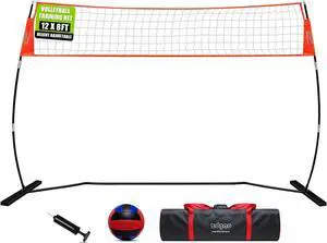 12FT/18FT Portable Volleyball Net with Height Adjustable Poles System | Indoor & Outdoor Freestanding Practice Net, PU Volleyball, Carry Bag for Backyard, Beach, All Ages Training, Hitting 12FT/18FT Portable Volleyball Net with Height Adjustable Poles System | Indoor & Outdoor Freestanding Practice Net, PU Volleyball, Carry Bag for Backyard, Beach, All Ages Training, Hitting