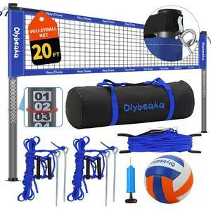 20ft / 32ft Portable Outdoor Volleyball Net Set for Backyard Beach Grass with Heavy Duty 1.25" Adjustable Poles, 28-Ply PE Net, PU Volleyball & Pump, Large Storage Bag 20ft / 32ft Portable Outdoor Volleyball Net Set for Backyard Beach Grass with Heavy Duty 1.25" Adjustable Poles, 28-Ply PE Net, PU Volleyball & Pump, Large Storage Bag