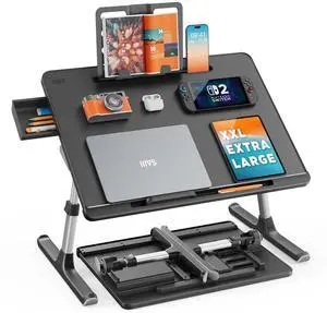 Laptop Bed Tray Desk, X-Large Adjustable Laptop Table, Foldable Laptop Desk with Storage Drawer and Bookstand for Eating, Working, Writing, Gaming, Drawing (Black) Laptop Bed Tray Desk, X-Large Adjustable Laptop Table, Foldable Laptop Desk with Storage Drawer and Bookstand for Eating, Working, Writing, Gaming, Drawing (Black)
