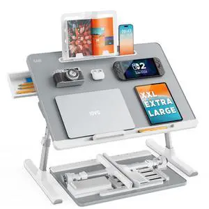 Laptop tray, 60*45cm Table lap for bed, Multi-purpose Premium Lapdesk, Height Angle adjustable, with Book Stand, Drawer, Tablet slot, for Eating, Working, Writing, Gaming, Drawing (Light Grey) Laptop tray, 60*45cm Table lap for bed, Multi-purpose Premium Lapdesk, Height Angle adjustable, with Book Stand, Drawer, Tablet slot, for Eating, Working, Writing, Gaming, Drawing (Light Grey)