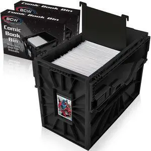 Short Comic Book Bin | Holds 150 Comics | Stackable Plastic Storage | Acid-Free Organizer | Black, 2 Pack | Comic Book Bin Short Comic Book Bin | Holds 150 Comics | Stackable Plastic Storage | Acid-Free Organizer | Black, 2 Pack | Comic Book Bin
