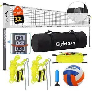 20ft / 32ft Portable Outdoor Volleyball Net Set for Backyard Beach Grass with Heavy Duty 1.25" Adjustable Poles, 28-Ply PE Net, PU Volleyball & Pump, Large Storage Bag 20ft / 32ft Portable Outdoor Volleyball Net Set for Backyard Beach Grass with Heavy Duty 1.25" Adjustable Poles, 28-Ply PE Net, PU Volleyball & Pump, Large Storage Bag