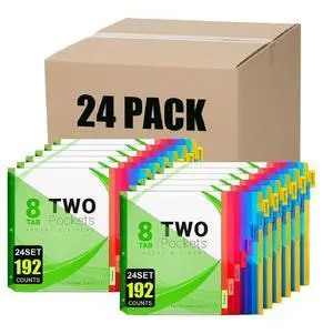 8-Tab Dividers for 3-Ring Binders, 3 Holes Index Dividers with 2 Pockets, Insertable 8 Tabs Binder Divider for 1/2''/1''/2''/3'' inch Binders, 8 Colors (24) 8-Tab Dividers for 3-Ring Binders, 3 Holes Index Dividers with 2 Pockets, Insertable 8 Tabs Binder Divider for 1/2''/1''/2''/3'' inch Binders, 8 Colors (24)