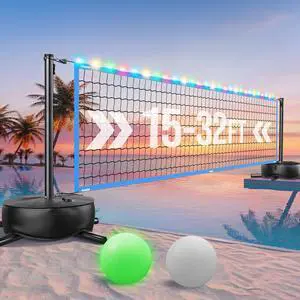 LED Pool Volleyball Net Set, 15-32ft Adjustable Volleyball Net for Pool with Heavy Duty Base, Pool Volleyball Set for Inground Pools, Pool Toys & Pool Games for Kids & Adults, 2 Balls LED Pool Volleyball Net Set, 15-32ft Adjustable Volleyball Net for Pool with Heavy Duty Base, Pool Volleyball Set for Inground Pools, Pool Toys & Pool Games for Kids & Adults, 2 Balls