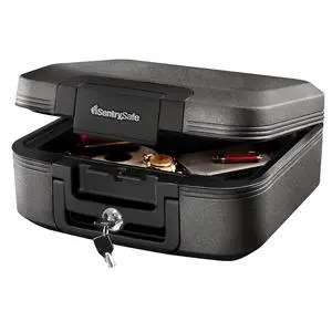 Dark Gray Fireproof and Waterproof Safe with Key Lock, Chest Lock Box with Carrying Handle for Travel, 0.28 Cubic Feet, 6.6 x 15.4 x 14.3 Inches, CFW20201 Dark Gray Fireproof and Waterproof Safe with Key Lock, Chest Lock Box with Carrying Handle for Travel, 0.28 Cubic Feet, 6.6 x 15.4 x 14.3 Inches, CFW20201