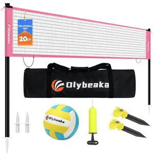 20FT Outdoor Volleyball Net Set System for Backyard Beach with Anti-Sagging Net, Iron Adjustable Height Poles, Soft PU Volleyball and Pump, Carry Bag - Instant Set Up & Durable 20FT Outdoor Volleyball Net Set System for Backyard Beach with Anti-Sagging Net, Iron Adjustable Height Poles, Soft PU Volleyball and Pump, Carry Bag - Instant Set Up & Durable