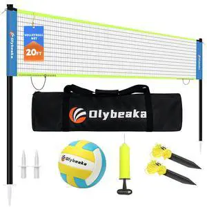 20FT Outdoor Volleyball Net Set System for Backyard Beach with Anti-Sagging Net, Iron Adjustable Height Poles, Soft PU Volleyball and Pump, Carry Bag - Instant Set Up & Durable 20FT Outdoor Volleyball Net Set System for Backyard Beach with Anti-Sagging Net, Iron Adjustable Height Poles, Soft PU Volleyball and Pump, Carry Bag - Instant Set Up & Durable