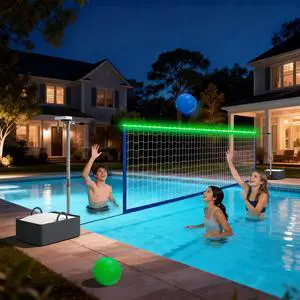 Pool Volleyball Net Set with LED Lights, Larger Solar Panel - High Brightness Volleyball Net for Inground Pools, Adjustable 15-32ft Length Outdoor Water Volleyball Games Toy for Backyard Party Pool Volleyball Net Set with LED Lights, Larger Solar Panel - High Brightness Volleyball Net for Inground Pools, Adjustable 15-32ft Length Outdoor Water Volleyball Games Toy for Backyard Party