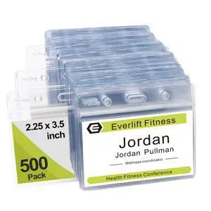 500 Pcs Clear Plastic Horizontal Name Tag Badge ID Card Holders 500 Pcs Clear Plastic Horizontal Name Tag Badge ID Card Holders