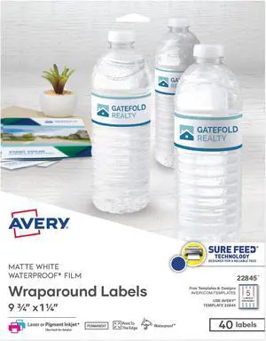 Durable Waterproof Wraparound Rectangle Labels with Sure Feed Technology,1-1/4" x 9-3/4",Matte White,40 Customizable Labels for Laser and Pigment-Inkjet Printers (22845),(Pack of 5) Durable Waterproof Wraparound Rectangle Labels with Sure Feed Technology,1-1/4" x 9-3/4",Matte White,40 Customizable Labels for Laser and Pigment-Inkjet Printers (22845),(Pack of 5)