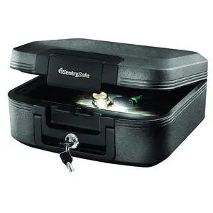 Fireproof and Waterproof Chest Box with Key Lock, Black Travel Safe with Interior Lighting and Carrying Handle, 0.28 Cubic Feet, 6.6 x 15.4 x 14.3 Inches, CHW20205 Fireproof and Waterproof Chest Box with Key Lock, Black Travel Safe with Interior Lighting and Carrying Handle, 0.28 Cubic Feet, 6.6 x 15.4 x 14.3 Inches, CHW20205