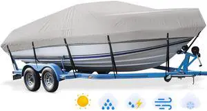 Bass Boat Cover 16-18.5ft, Trailerable Waterproof Boat Covers, Fits V-Hull, Tri-Hull, Runabout Bowrider & Fishing Boats, UV Resistant Outboard Covers Marine Grade 1200D Heavy Duty Canvas, Grey Bass Boat Cover 16-18.5ft, Trailerable Waterproof Boat Covers, Fits V-Hull, Tri-Hull, Runabout Bowrider & Fishing Boats, UV Resistant Outboard Covers Marine Grade 1200D Heavy Duty Canvas, Grey