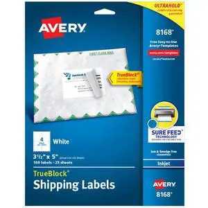 Shipping Address Labels, Inkjet Printers, 100 Labels,3-1/2 x 5, Permanent Adhesive,White, 5 Packs (8168) Shipping Address Labels, Inkjet Printers, 100 Labels,3-1/2 x 5, Permanent Adhesive,White, 5 Packs (8168)