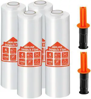 4 Pack Stretch Film, 15" x 1000' Shrink Wrap for Pallet Wrap | Industrial Strength Stretch up to 650% Stretch with Handles, Self Adhering Packaging Heavy Duty Film for Moving, 68 Gauge 4 Pack Stretch Film, 15" x 1000' Shrink Wrap for Pallet Wrap | Industrial Strength Stretch up to 650% Stretch with Handles, Self Adhering Packaging Heavy Duty Film for Moving, 68 Gauge