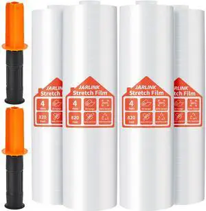 Stretch Film, 15" x 820' Shrink Wrap for Pallet Wrap, 80 Gauge | Industrial Strength Stretch Wrap up to 800% Stretch with Handles, Moving Wrapping Plastic Roll, 4 Pack Stretch Film, 15" x 820' Shrink Wrap for Pallet Wrap, 80 Gauge | Industrial Strength Stretch Wrap up to 800% Stretch with Handles, Moving Wrapping Plastic Roll, 4 Pack