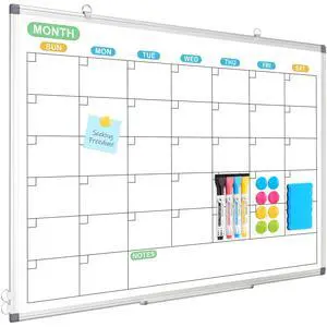 Dry Erase Calendar Whiteboard for Wall, 36" x 24" Silver Frame | Double-Sided Magnetic, Monthly White Board Calendar, Aluminum Frame, Hang Wall Mount for Home Office School Dry Erase Calendar Whiteboard for Wall, 36" x 24" Silver Frame | Double-Sided Magnetic, Monthly White Board Calendar, Aluminum Frame, Hang Wall Mount for Home Office School