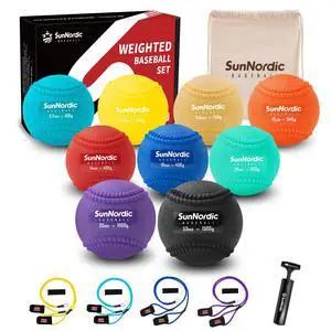 6/9 Pack Seam Weighted Baseball Set with Resistance Bands | 3.5-53oz, Weight Plyometric Baseballs, Improved Power & Pitching Training, All Skill Levels 6/9 Pack Seam Weighted Baseball Set with Resistance Bands | 3.5-53oz, Weight Plyometric Baseballs, Improved Power & Pitching Training, All Skill Levels