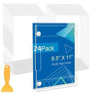 24 Pack Acrylic Sign Holder 8.5 x 11 Wall Mount, Vertical & Horizontal Use, Wall Sign Holder Memo Document Menu Holder for Office Store Restaurants Wedding Party Decoration, No Drilling 24 Pack Acrylic Sign Holder 8.5 x 11 Wall Mount, Vertical & Horizontal Use, Wall Sign Holder Memo Document Menu Holder for Office Store Restaurants Wedding Party Decoration, No Drilling