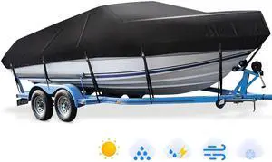 Trailerable Boat Cover 20-22ft Waterproof Heavy Duty Boat Cover | UV Resistant Marine Grade Canvas Outboard Cover Fits Bass Boat, Bayliner Tri-Hull V-Hull Fishing Runabout Boat, Black Trailerable Boat Cover 20-22ft Waterproof Heavy Duty Boat Cover | UV Resistant Marine Grade Canvas Outboard Cover Fits Bass Boat, Bayliner Tri-Hull V-Hull Fishing Runabout Boat, Black
