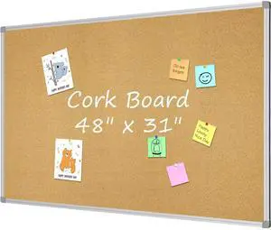 Cork Board 48 x 31 Bulletin Board, Double Sided Corkboard | Wall-Mounted Aluminum Framed Message Presentation Notice Board Cork Board 48 x 31 Bulletin Board, Double Sided Corkboard | Wall-Mounted Aluminum Framed Message Presentation Notice Board