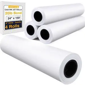 Wide Format Paper,4 Rolls Plotter Paper 24 In x 150 Ft, CAD Bond Rolls,20lb,Bond Paper on 2" Core for CAD Printing on Wide Format Ink Jet Printers Wide Format Paper,4 Rolls Plotter Paper 24 In x 150 Ft, CAD Bond Rolls,20lb,Bond Paper on 2" Core for CAD Printing on Wide Format Ink Jet Printers